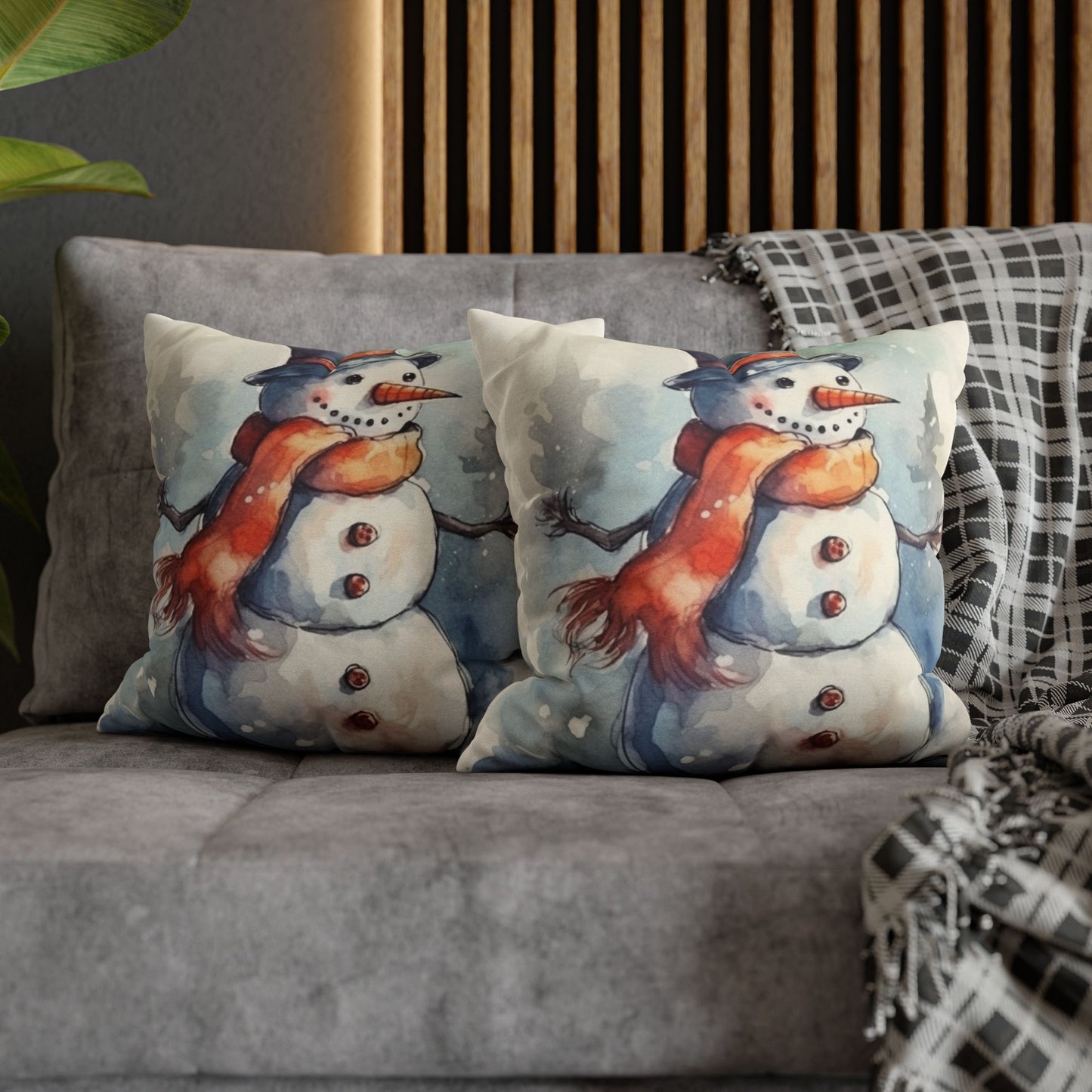 Frosty Winter Snowman - Spun Polyester Square Pillow Case