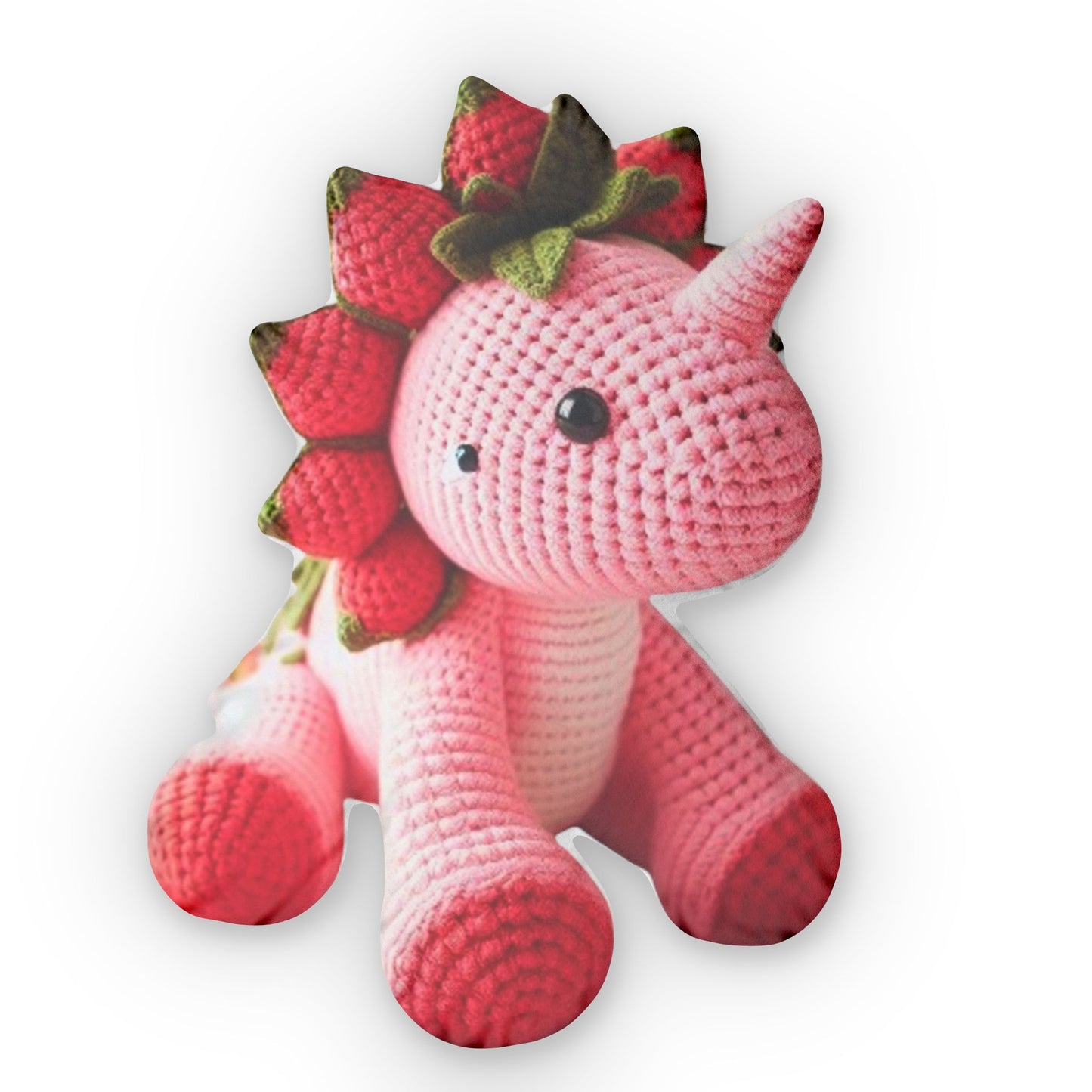 Crochet Dinosaur Triceratop, Strawberry Pink Triceratops Plush, Shaped Pillow