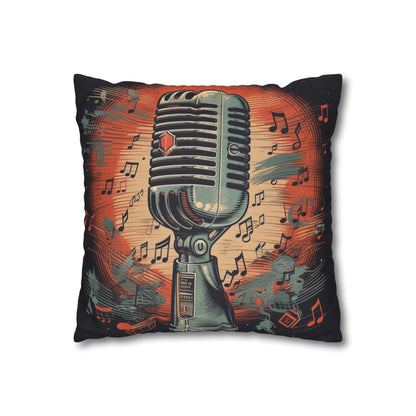 Retro Microphone & Music Notes - Vintage Style Design Spun Polyester Square Pillow Case