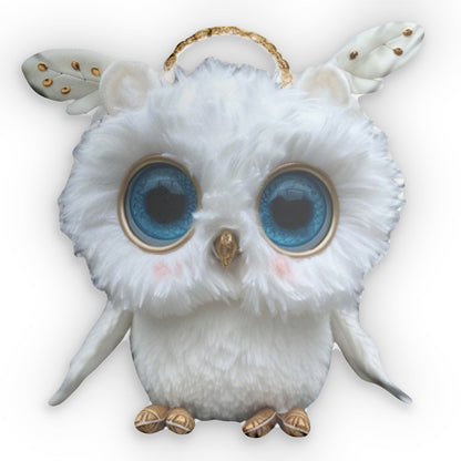 Cute Plush White Owl With Blue Eyes And Gold Halo, Shaped Pillow