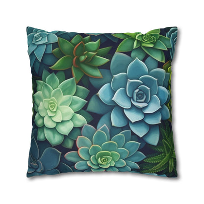 Minimalist Succulent Array - Vibrant Botanical Pattern Spun Polyester Square Pillow Case