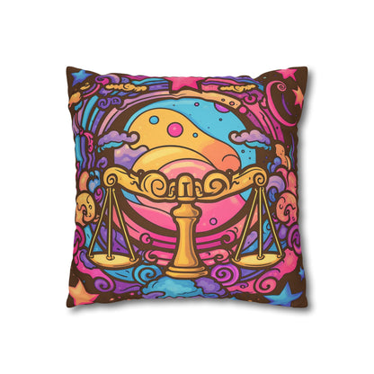 Cosmic Libra - Trippy Psychedelic Cartoon Art Zodiac Sign - Spun Polyester Square Pillow Case