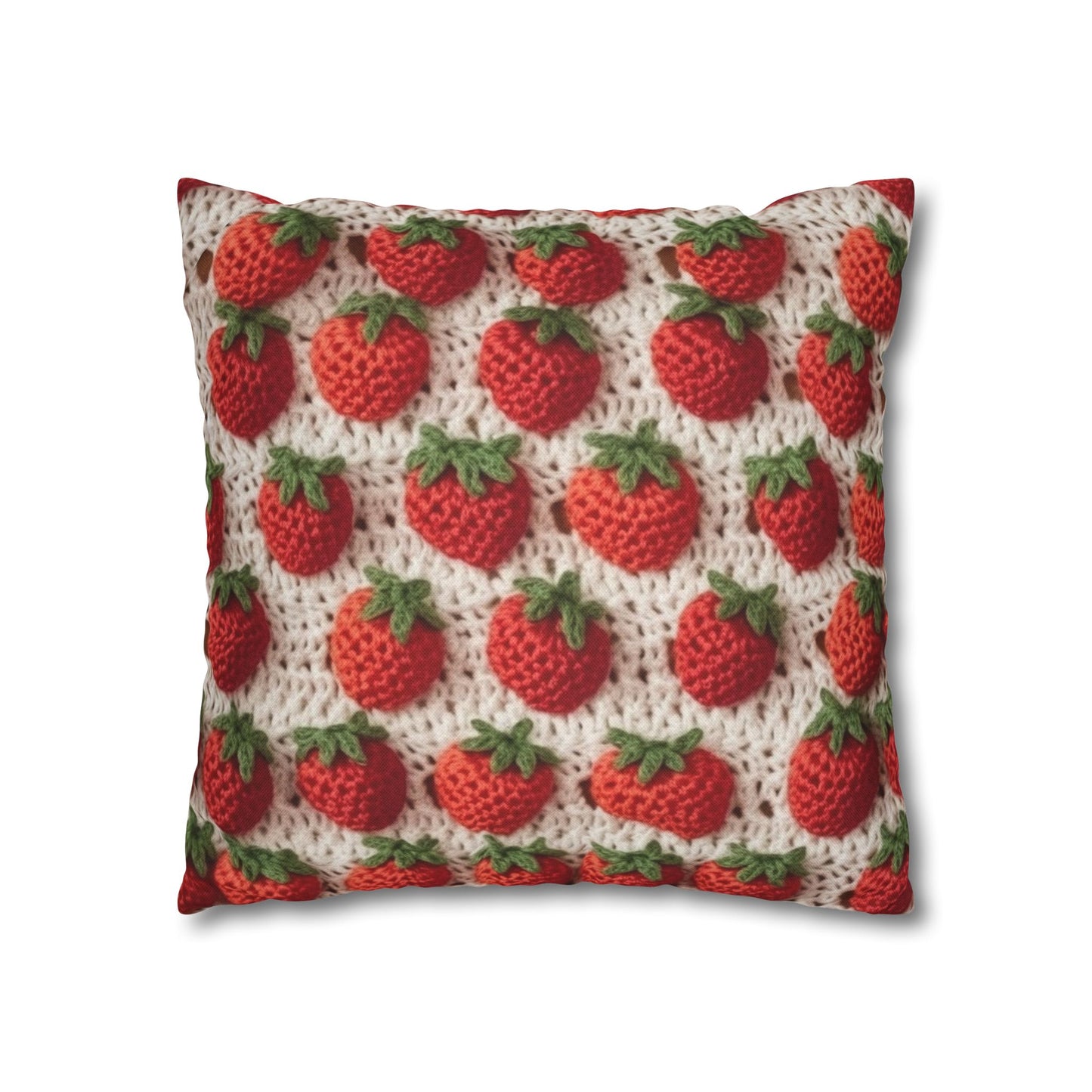 Strawberry Traditional Japanese, Crochet Craft, Fruit Design, Red Berry Pattern - Spun Polyester Square Pillow Case