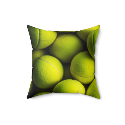 Tennis Ball Sport: Athlete Court Action, Rally & Serve - Spun Polyester Square Pillow