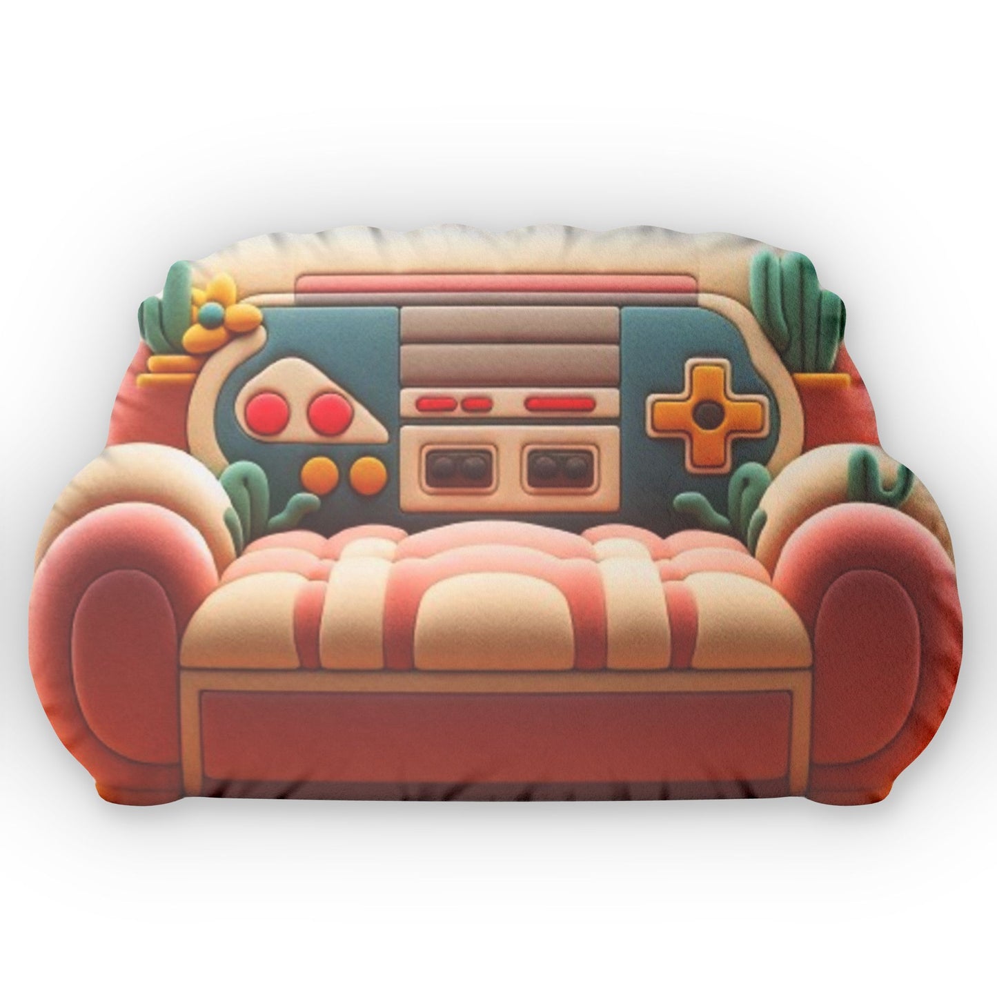 Retro Game Controller Cactus Couch, Gamer Gift, Plush Shaped Pillow