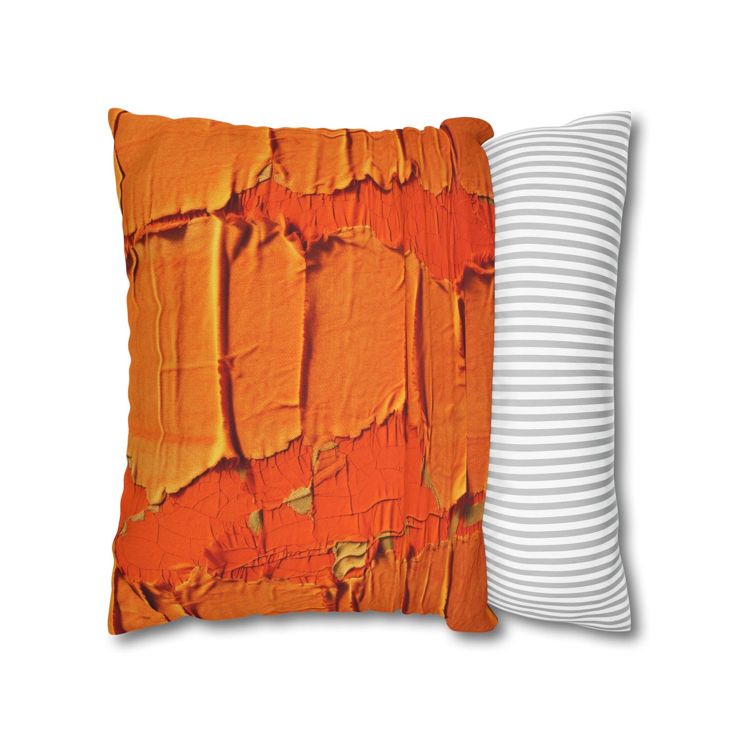 Fiery Citrus Orange: Edgy Distressed, Denim-Inspired Fabric - Spun Polyester Square Pillow Case