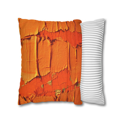 Fiery Citrus Orange: Edgy Distressed, Denim-Inspired Fabric - Spun Polyester Square Pillow Case