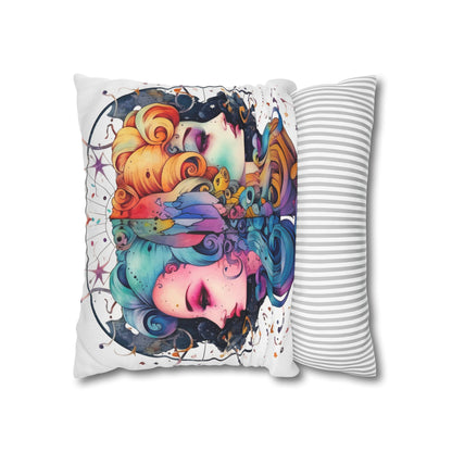 Graffiti Gemini Zodiac Sign - Astrology, Twins Symbol - Spun Polyester Square Pillow Case