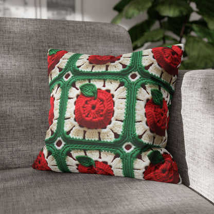 Apple Granny Square Crochet Pattern: Wild Fruit Tree, Delicious Red Design - Spun Polyester Square Pillow Case