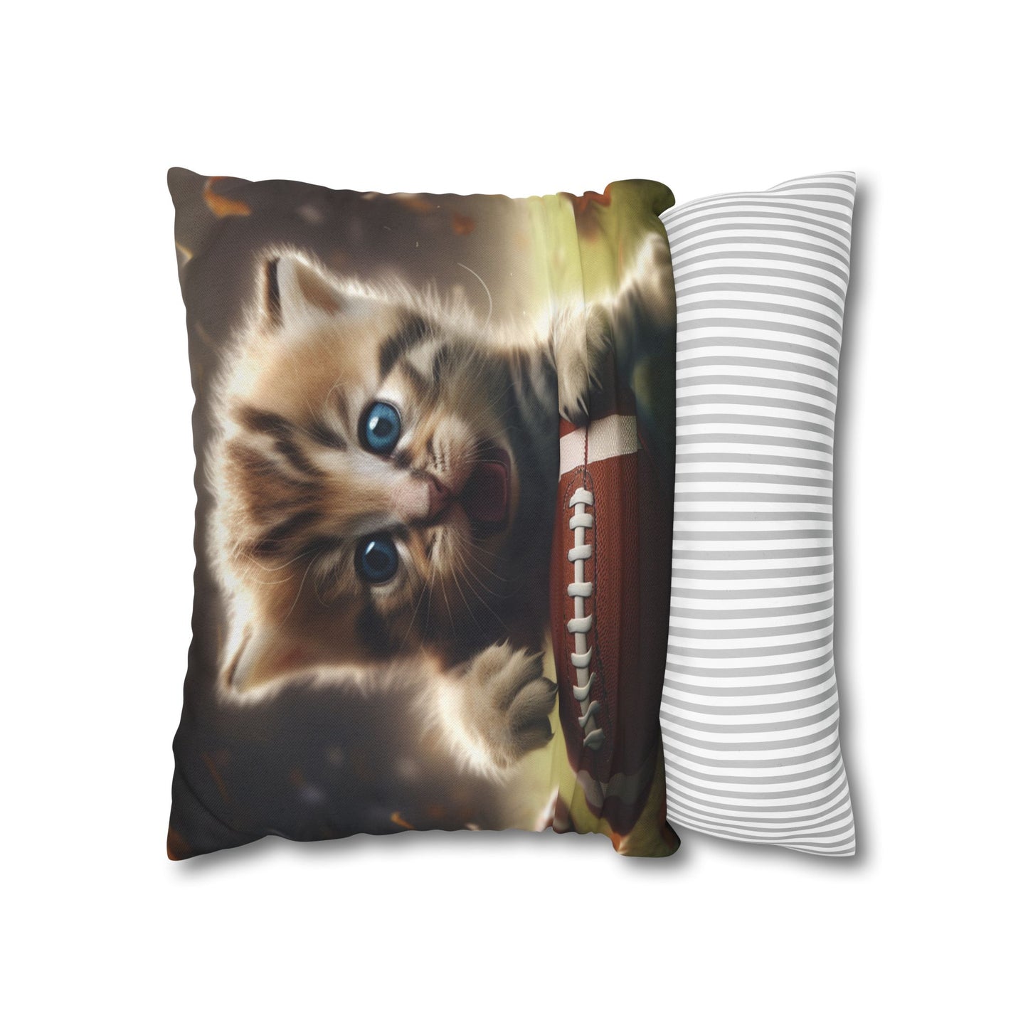 Football Kitten Touchdown: Tabby's Winning Play Sport Game - Spun Polyester Square Pillow Case