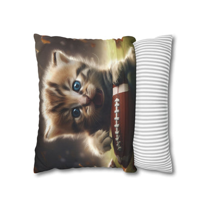 Football Kitten Touchdown: Tabby's Winning Play Sport Game - Spun Polyester Square Pillow Case