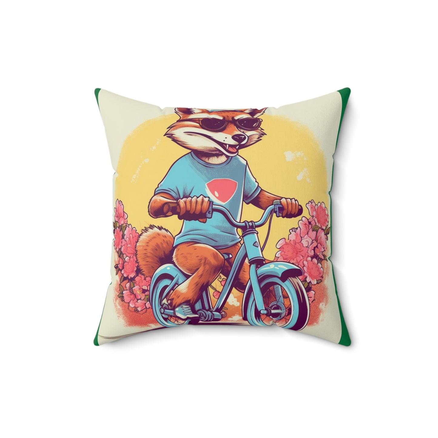 Fox Riding Bike Cartoon Anime Culture Graphic Spun Polyester Square Pillow