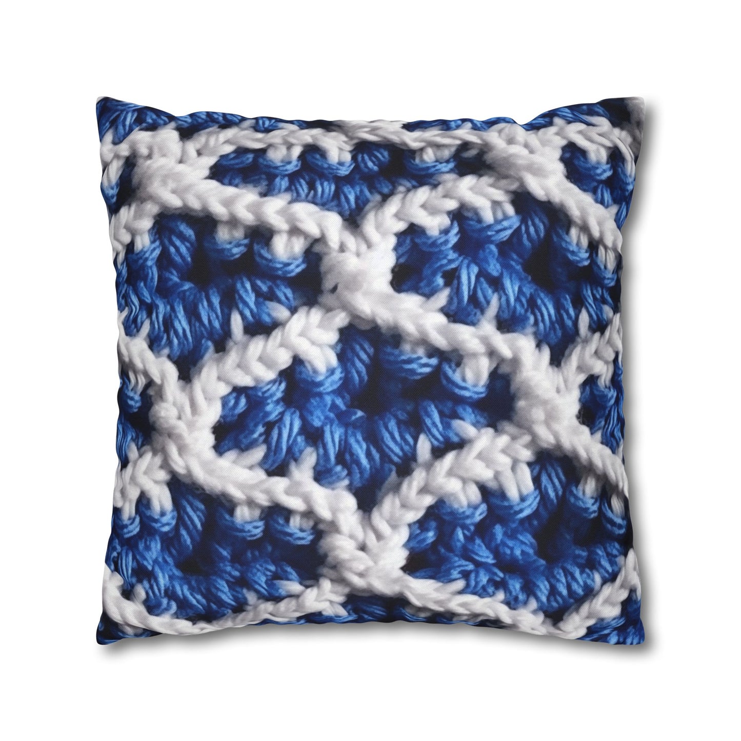 Blueberry Blue Crochet, White Accents, Classic Textured Pattern - Spun Polyester Square Pillow Case