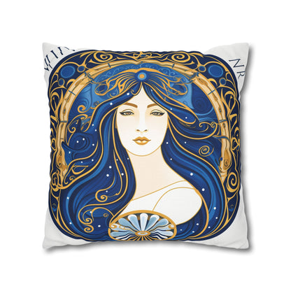 Virgo Zodiac Circular Symmetry in Gold Royal Blue - Spun Polyester Square Pillow Case