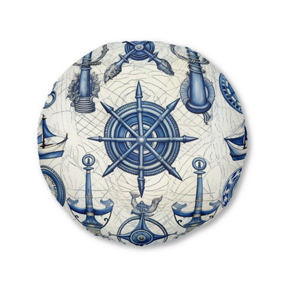 Nautical Theme Art - Anchors, Ropes, Compass Floor Pillow, Round