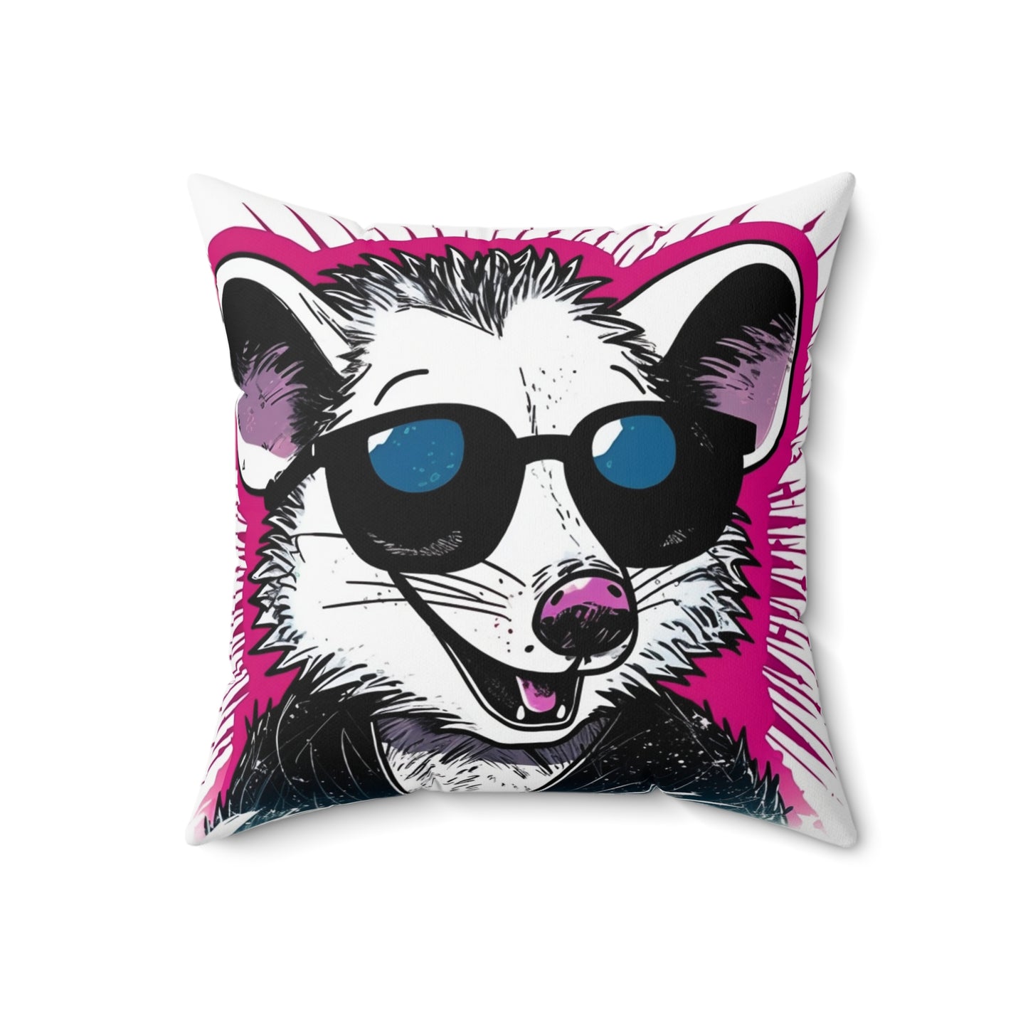 Retro Happy Opossum Graphic Spun Polyester Square Pillow