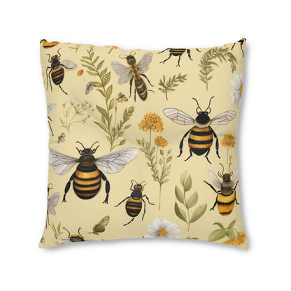 Whimsical Bees & Honeycombs Nature-Friendly Pattern Design Tufted Floor Pillow, Square