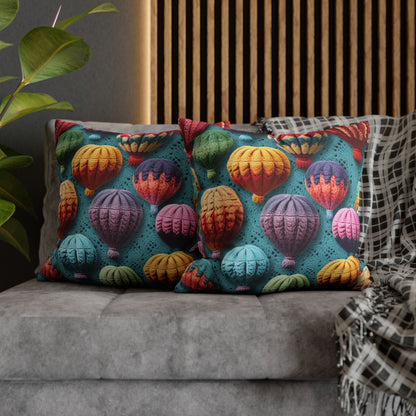 Crochet Hot Air Balloons Sky Travel Transport Scenic Style - Spun Polyester Square Pillow Case