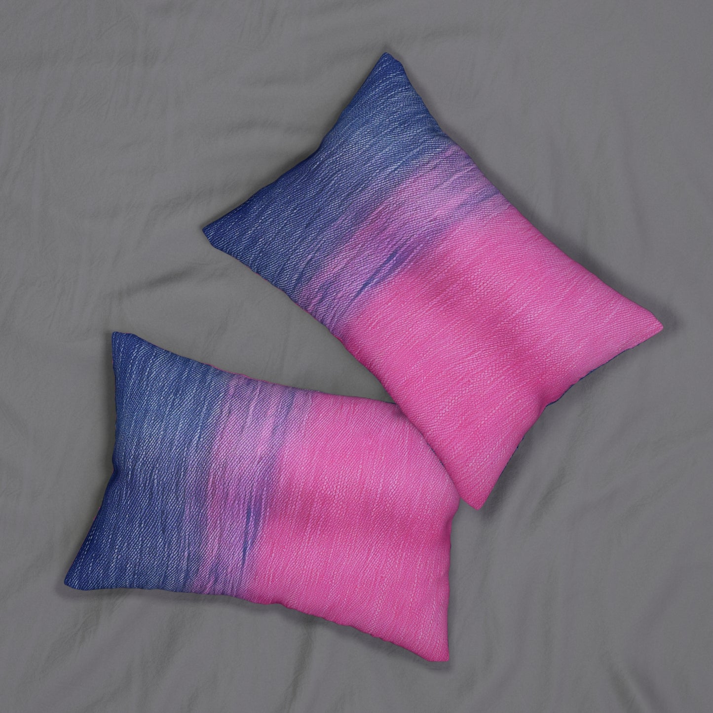 Dual Delight: Half-and-Half Pink & Blue Denim Daydream - Spun Polyester Lumbar Pillow