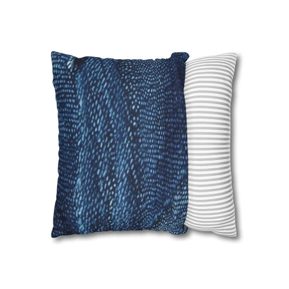 Dark Blue: Distressed Denim-Inspired Fabric Design - Spun Polyester Square Pillow Case