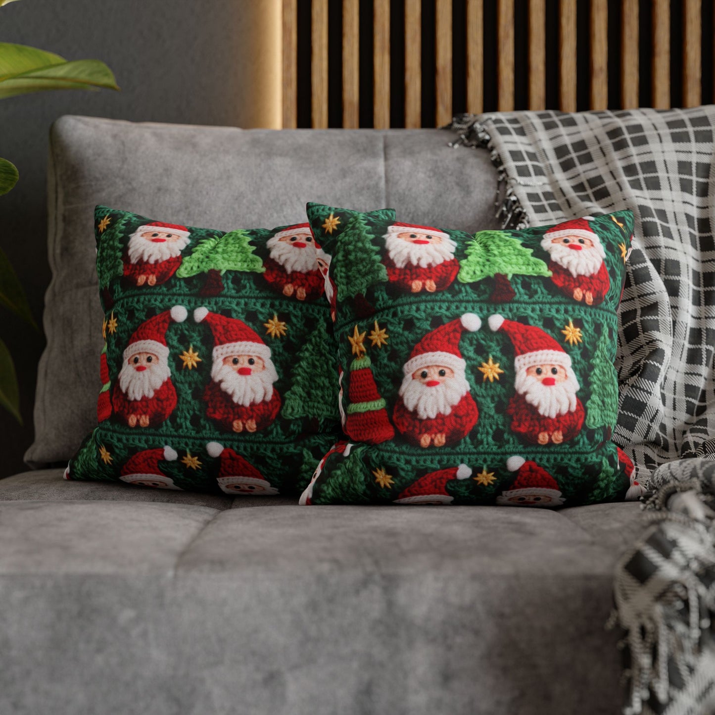 Santa Claus Crochet Pattern, Christmas Design, Festive Holiday Decor, Father Christmas Motif. Perfect for Yuletide Celebration - Spun Polyester Square Pillow Case