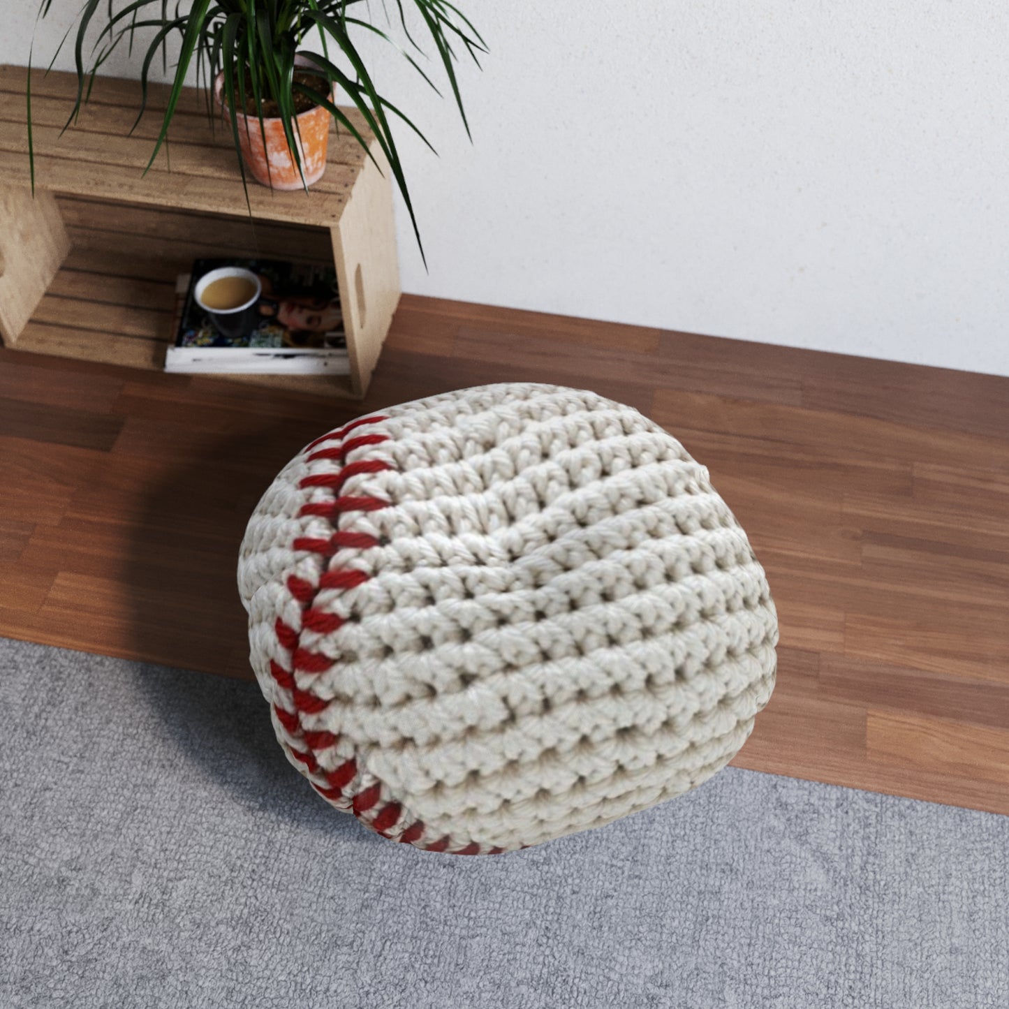 Home Baseball Shaped Hooked Pillow - Assembled and Shipped From USA - Tufted Floor Pillow, Round