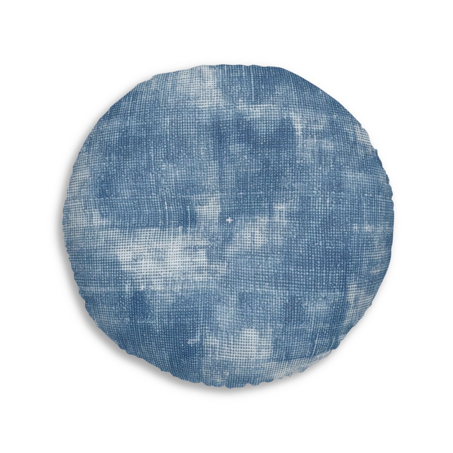 Faded Blue Washed-Out: Denim-Inspired, Style Fabric - Tufted Floor Pillow, Round