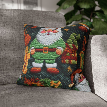 Christmas Santa Claus - Embroidered Presents - Festive Winter Wonderland - Deck the Halls Design - Spun Polyester Square Pillow Case