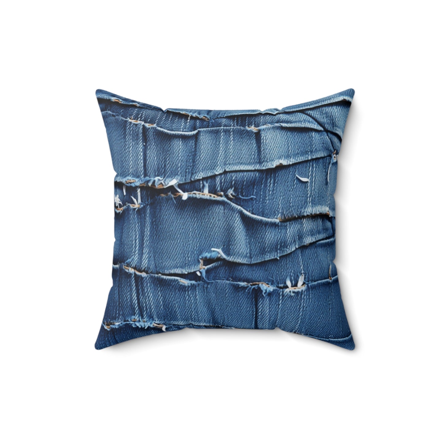 Midnight Blue Distressed Denim: Rugged, Torn & Stylish Design - Spun Polyester Square Pillow