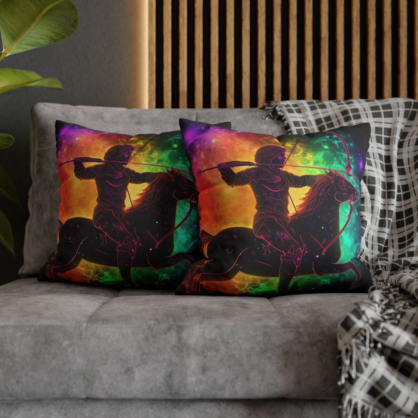 Colorful Sagittarius Zodiac Sign - Star Universe Theme - Spun Polyester Square Pillow Case