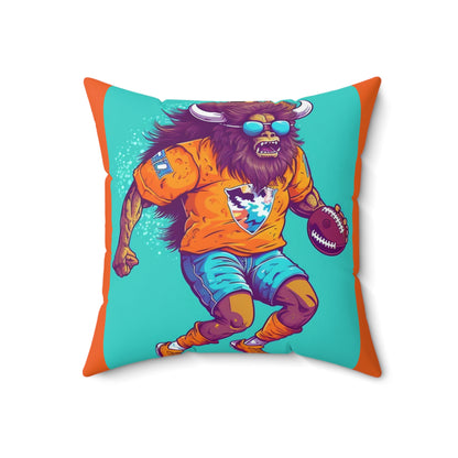 American Buffalo Football Player Sport USA Graphic Spun Polyester Square Pillow