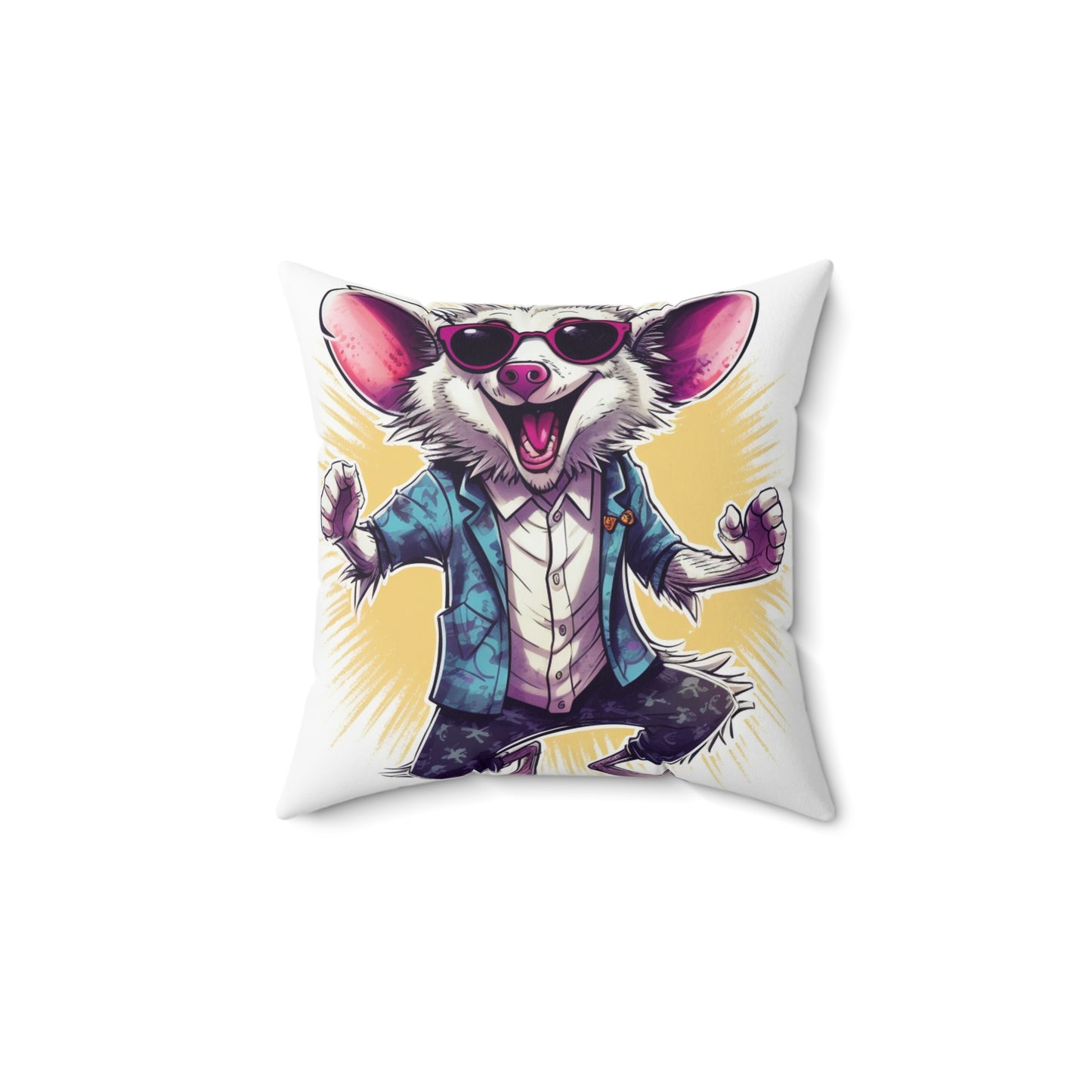 Joyous Opossum Cartoon Anime Design Spun Polyester Square Pillow