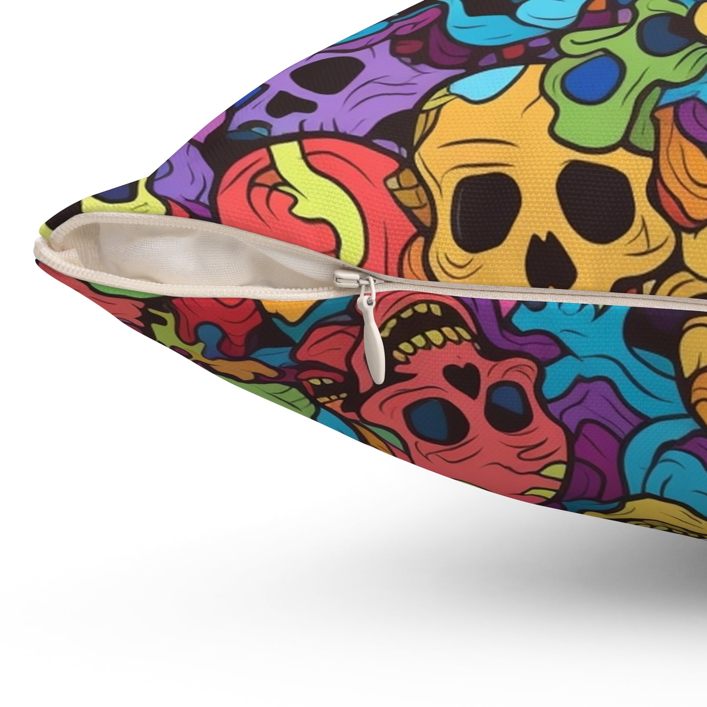 Psychedelic Rainbow Skull Head Pattern, Vibrant Colors - Spun Polyester Square Pillow