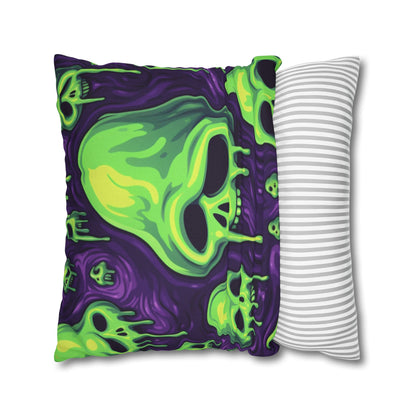 Halloween Slime Skull Green Skeletons Scary Horror Pattern - Spun Polyester Square Pillow Case