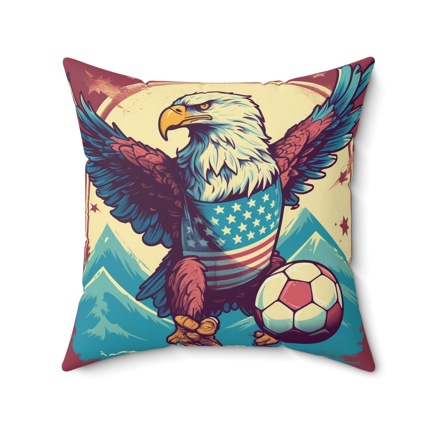 American Bald Eagle Soccer Athletic Team USA Graphic Spun Polyester Square Pillow