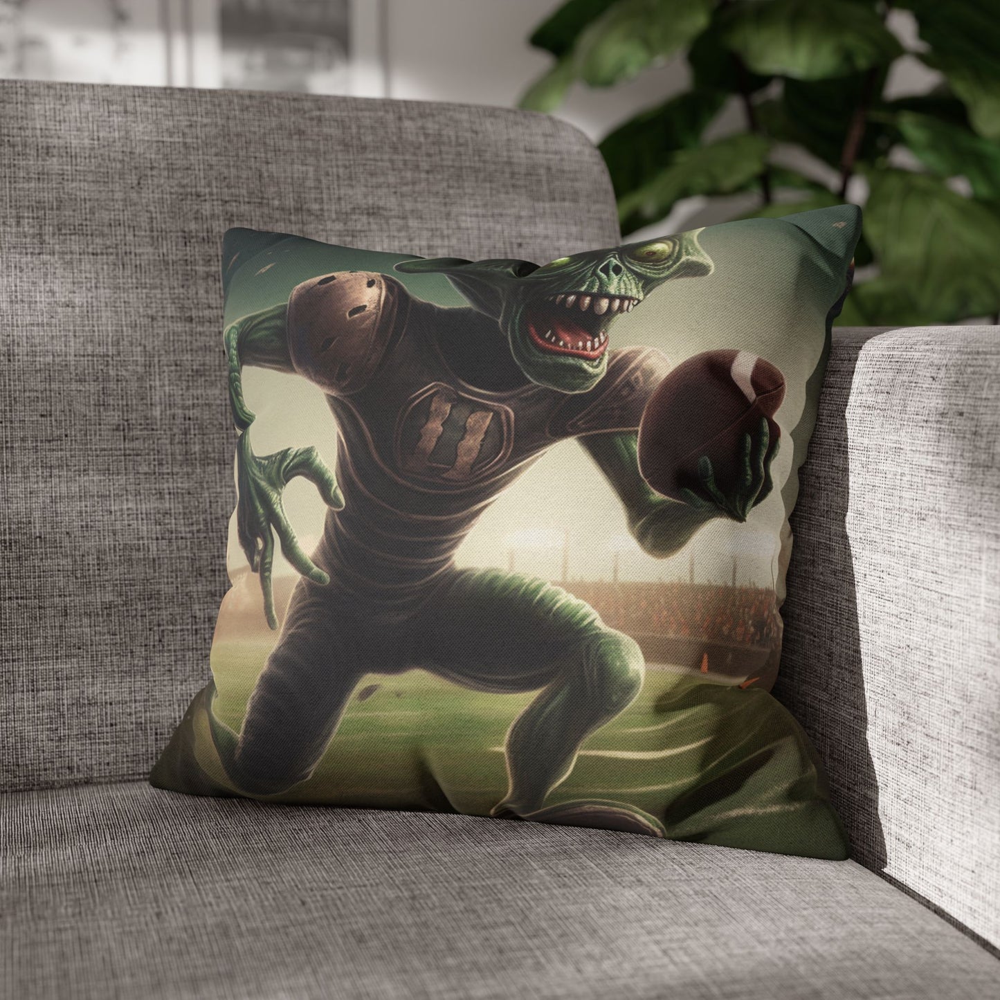 Alien Football Space Sport Game Stadium Athlete Galaxy Player - Spun Polyester Square Pillow Case