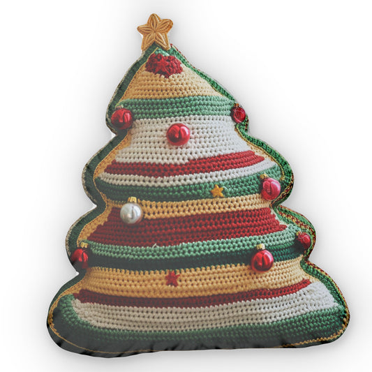 Christmas Tree Crochet Gift, Seasonal Winter Cushion, Plush Shaped Pillow