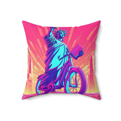 Statue of Liberty USA Bike Rider Graphic Spun Polyester Square Pillow