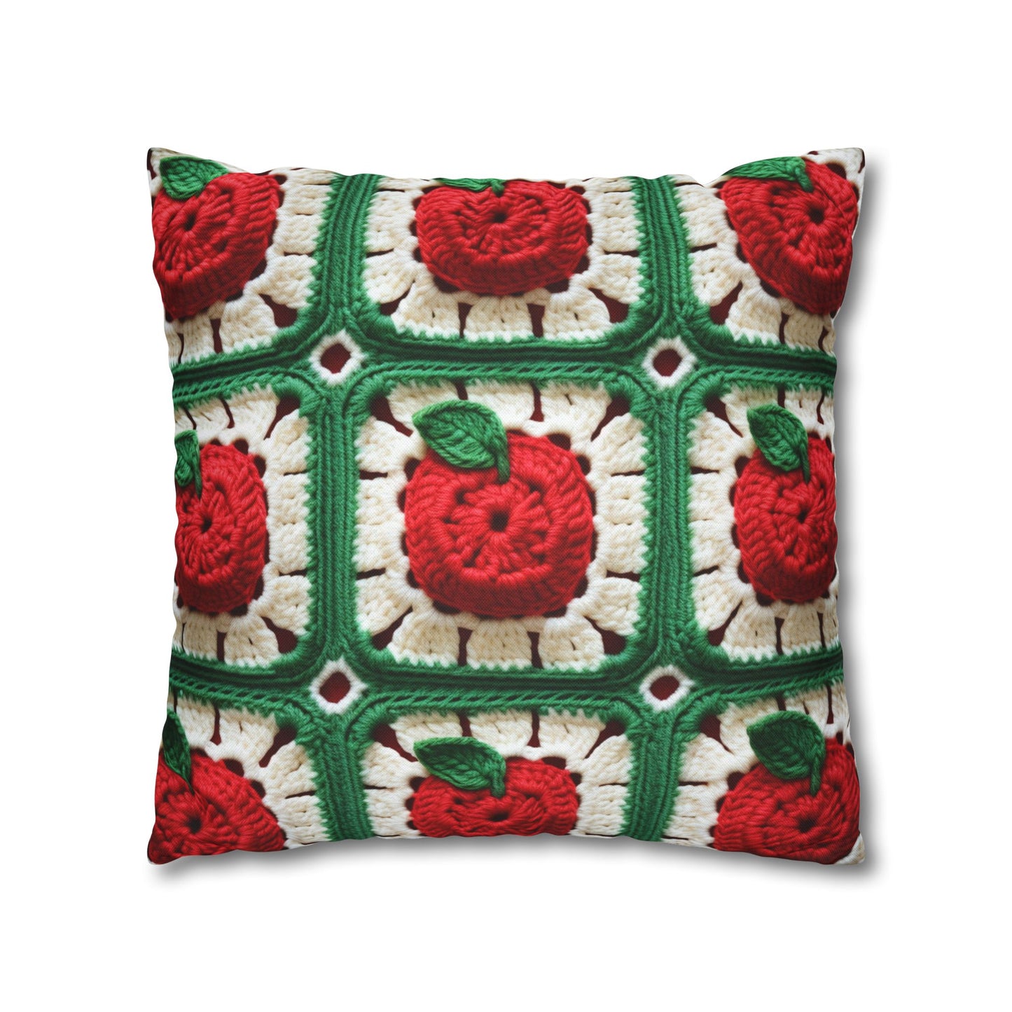 Apple Granny Square Crochet Pattern: Wild Fruit Tree, Delicious Red Design - Spun Polyester Square Pillow Case