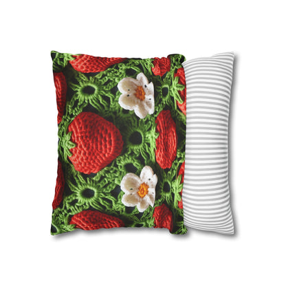 Strawberry Field Crochet - Forever Forest Greens - Fruit Berry Harvest Crop - Spun Polyester Square Pillow Case