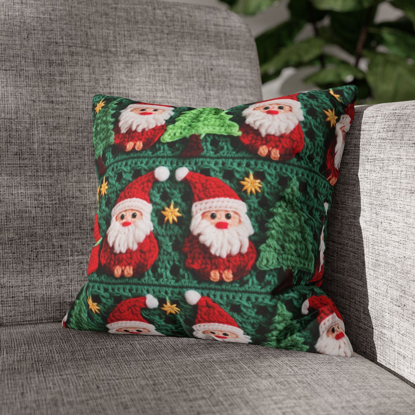 Santa Claus Crochet Pattern, Christmas Design, Festive Holiday Decor, Father Christmas Motif. Perfect for Yuletide Celebration - Spun Polyester Square Pillow Case