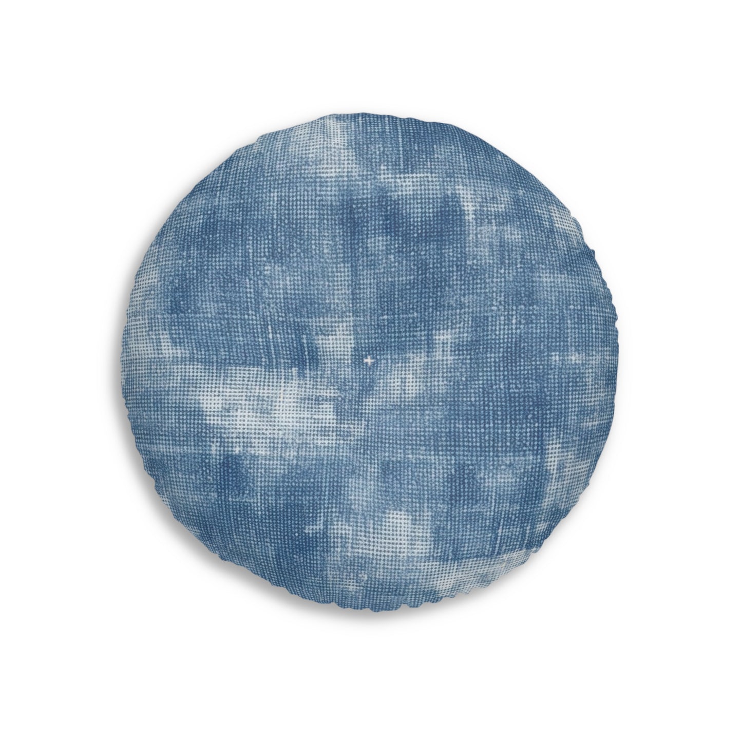 Faded Blue Washed-Out: Denim-Inspired, Style Fabric - Tufted Floor Pillow, Round