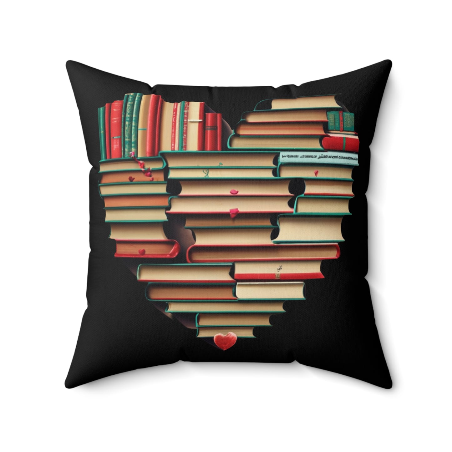 Valentines Day Book Love: Heart-Shaped Stack of Romantic Novels - Spun Polyester Square Pillow