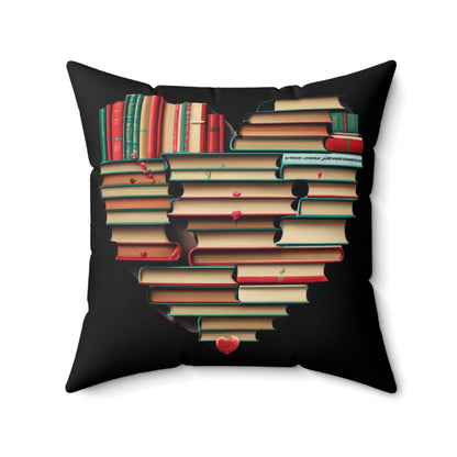 Valentines Day Book Love: Heart-Shaped Stack of Romantic Novels - Spun Polyester Square Pillow