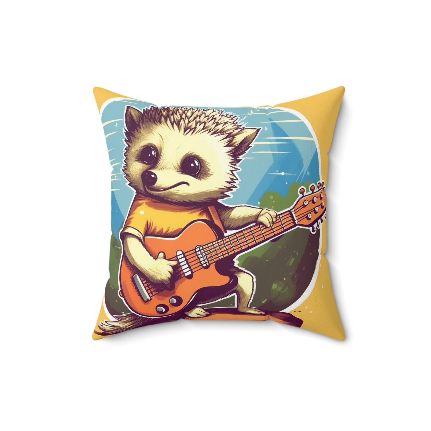 Hedgehog Guitar Band Musician Furry Cute Graphic Spun Polyester Square Pillow