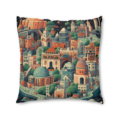 Galactic Metropolis Pattern, Sci-Fi Inspired - Tufted Floor Pillow, Square