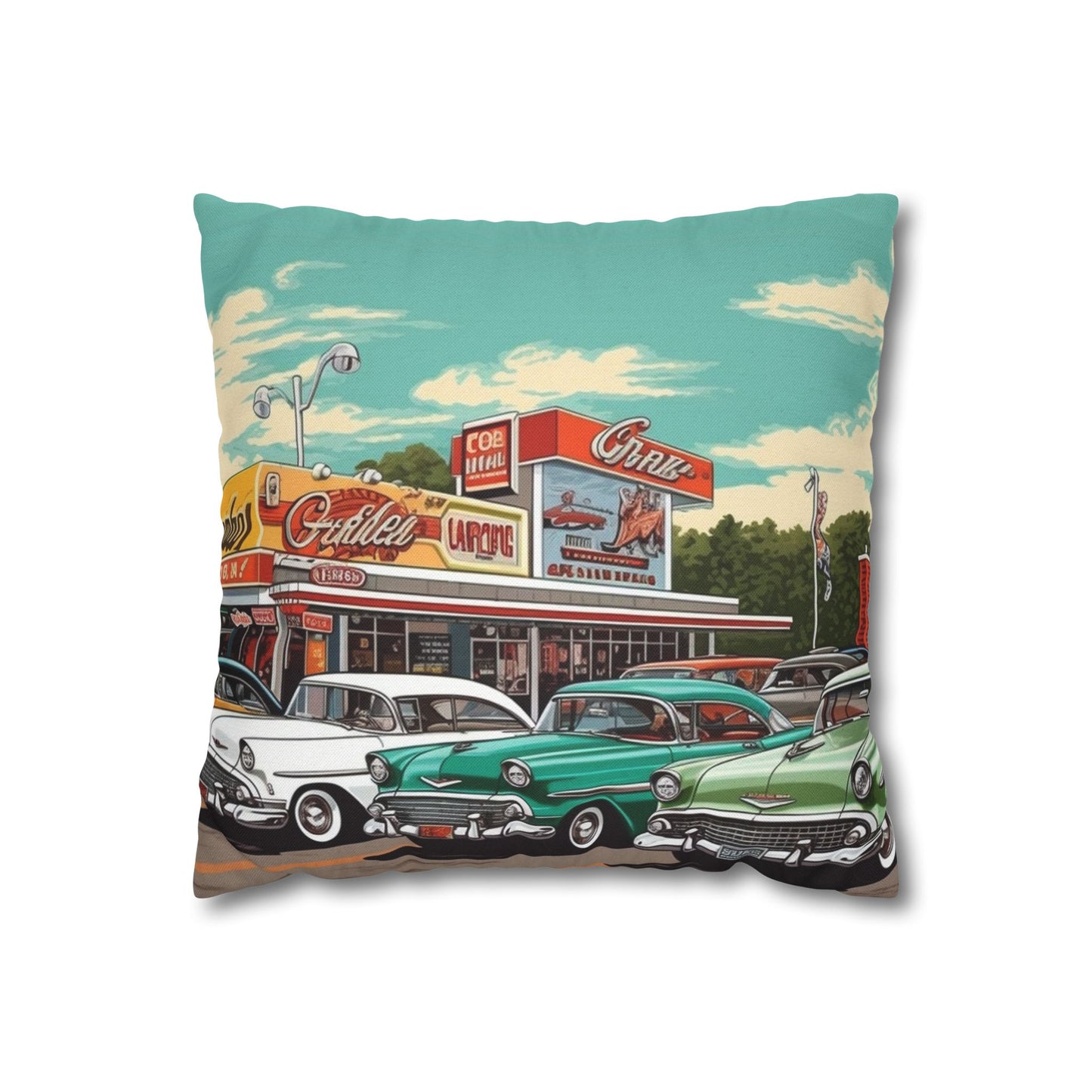 1950s Classic Car Collection Retro Artwork Spun Polyester Square Pillow Case