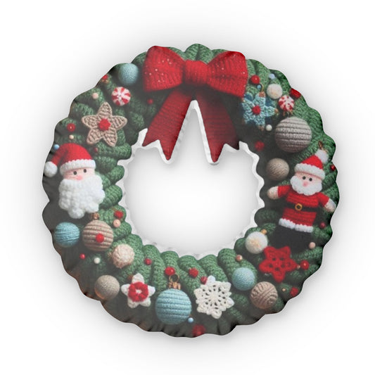 Christmas Crochet Wreath, Winter Gift, Plush Shaped Pillow