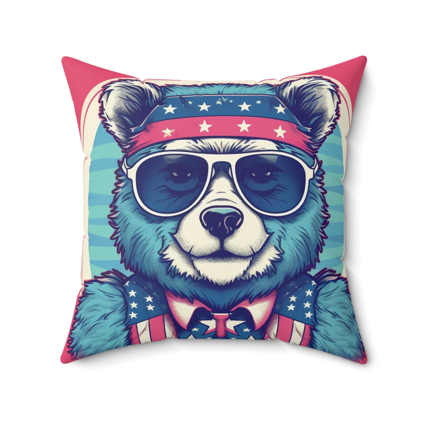 Patriotism: Festive 4th of July Bear Graphic Furry Animal Spun Polyester Square Pillow