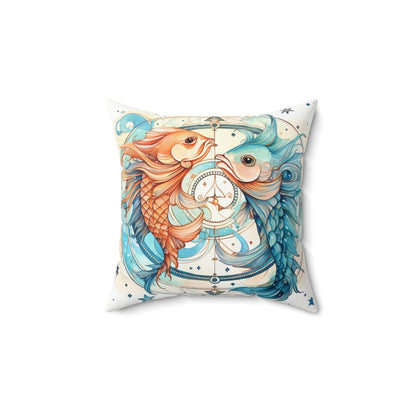 Pisces Zodiac Horoscope - Starry Watercolor & Ink, Hyper-Detailed Fish Spun Polyester Square Pillow